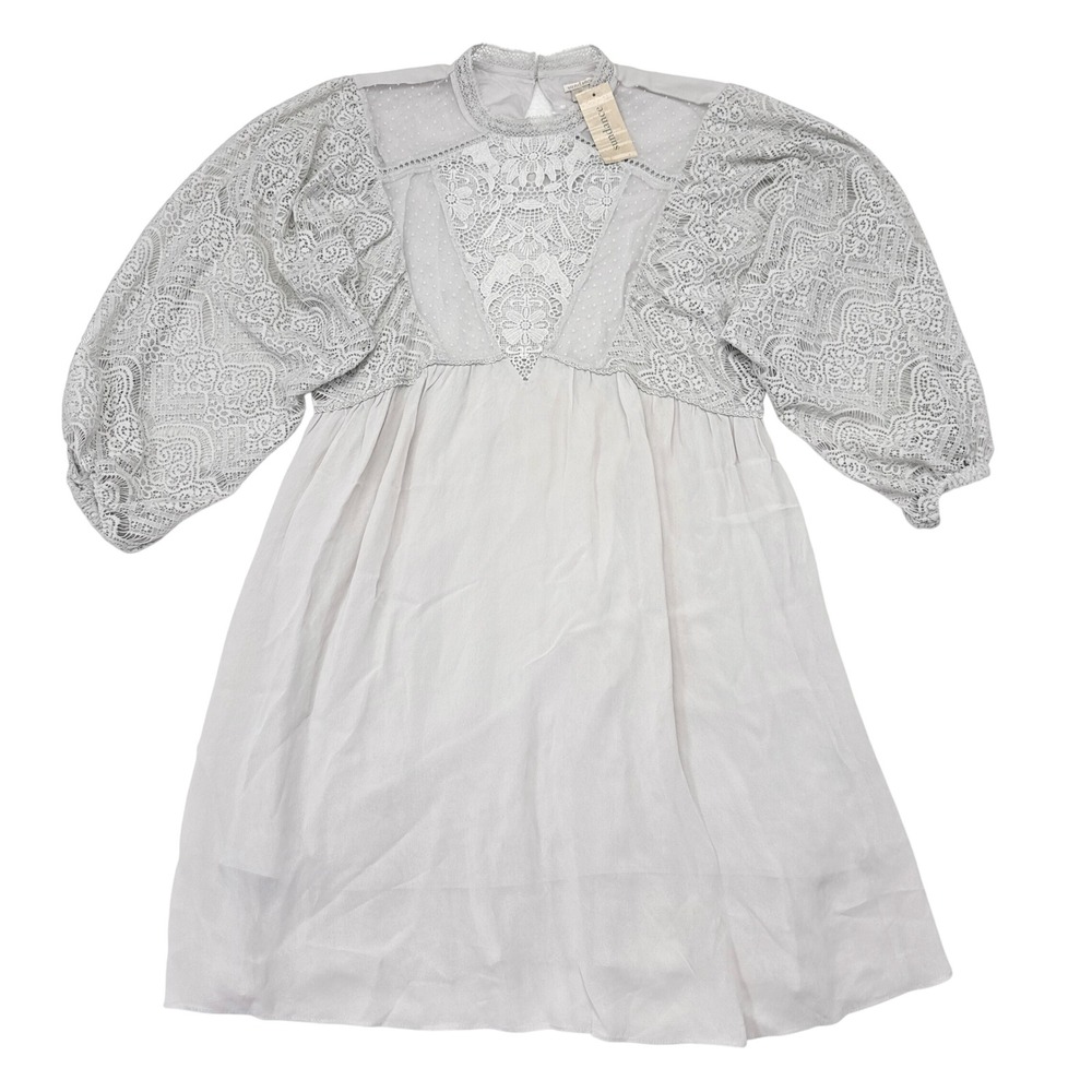 Sundance‎ Dress Size Medium Gray Eyelet Puff Sleeve Boho Cocktail Wedding NEW